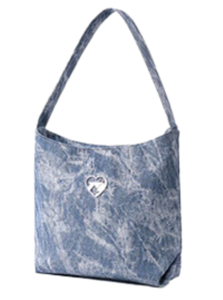 Sweet Cool Denim Print Soft Leather Shoulder Bag