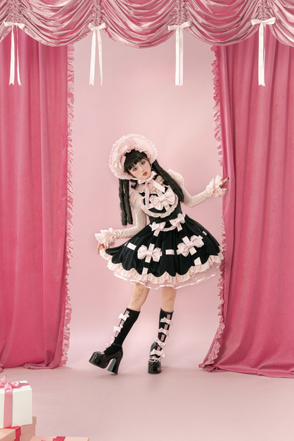 Sweetheart Lolita Suspender Skirt + Ruffle Neck Blouse + Petticoat