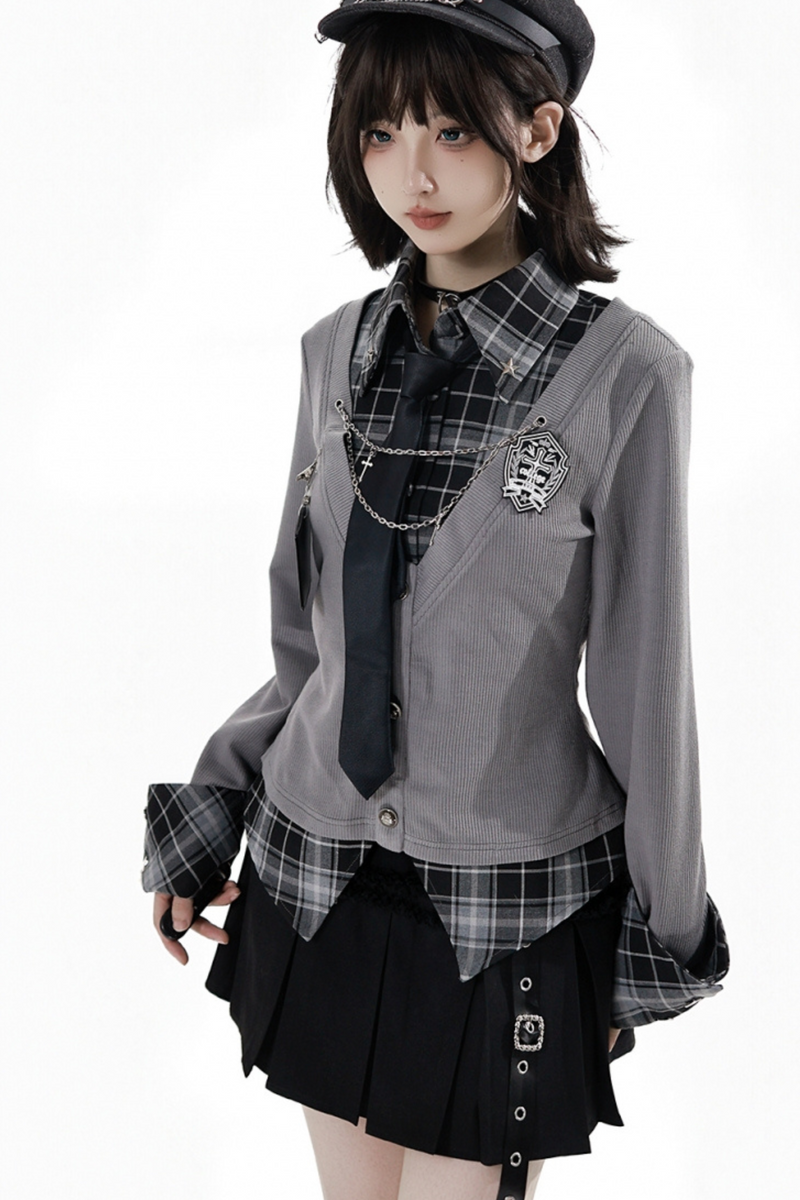 College Roll Up Shirt + Skirt + Tie