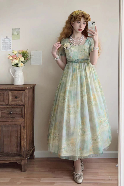 Marble Art High Waist Mark Lolita Dress