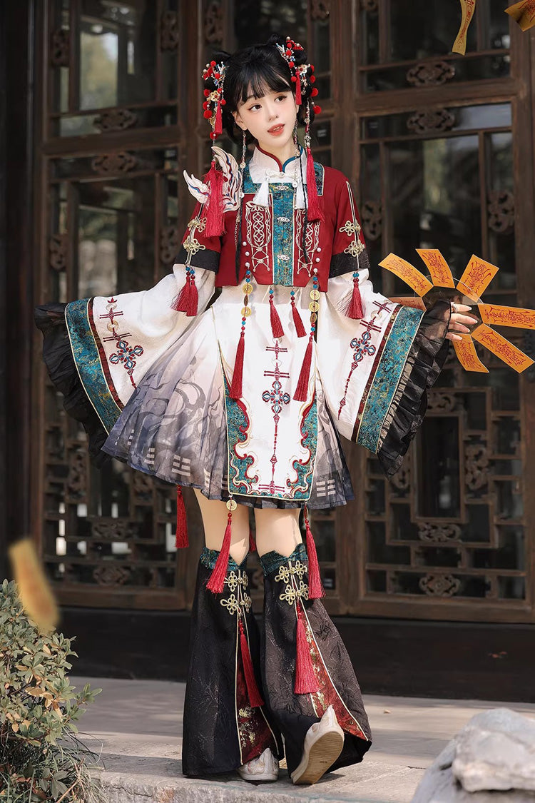 Multi-color [fox Trace Codex] Stand Collar Long Sleeves Printed Embroidered Classic Chinese Style Lolita Dress