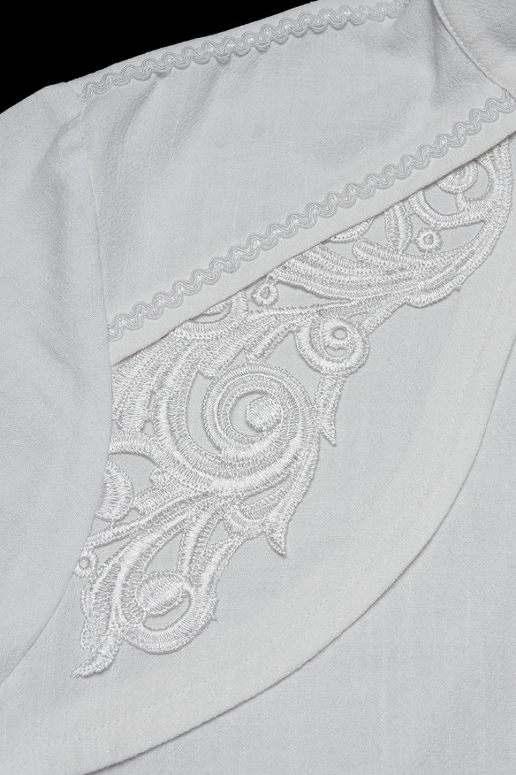 White Stand Collar Long Lantern Sleeves Jacquard Gothic Blouse