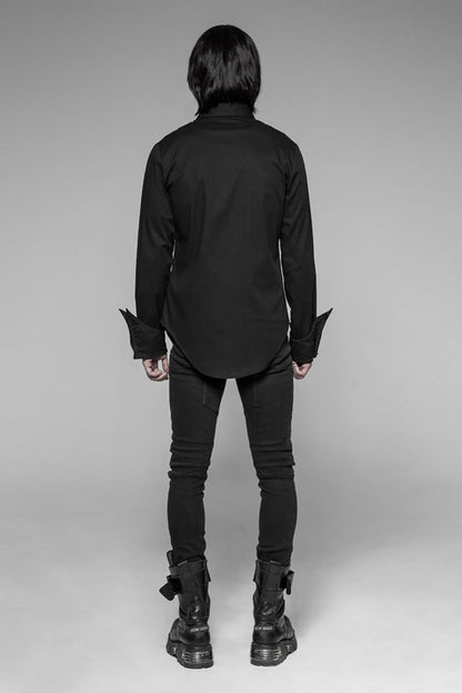 Black Long Sleeve Front Metal Pattern Buckle Sharp Corner Hem Gothic Shirt