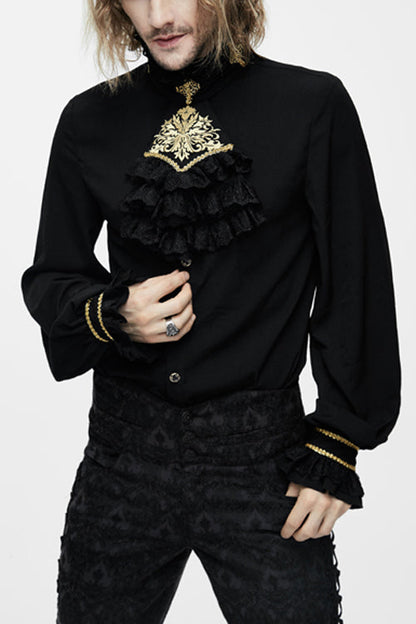 Black Chiffon Chest Embroidery Lace Sleeves Gothic Blouse