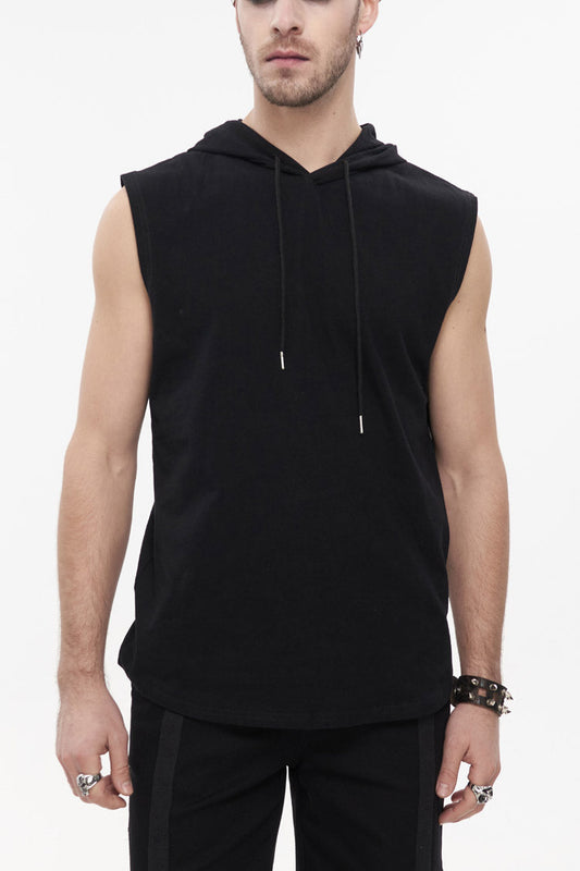 Black Knit Irregular Simple Versatile Sleeveless Hooded Punk Tank Top