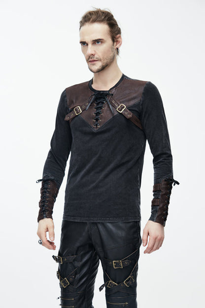 Brown Long Sleeves Designer Punk T-shirt
