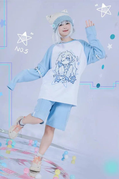 [angel Style] Aqua Color Dragon Baby Loose Jacket + Long Sleeve T-shirt + Bottoms + Leg Warmers