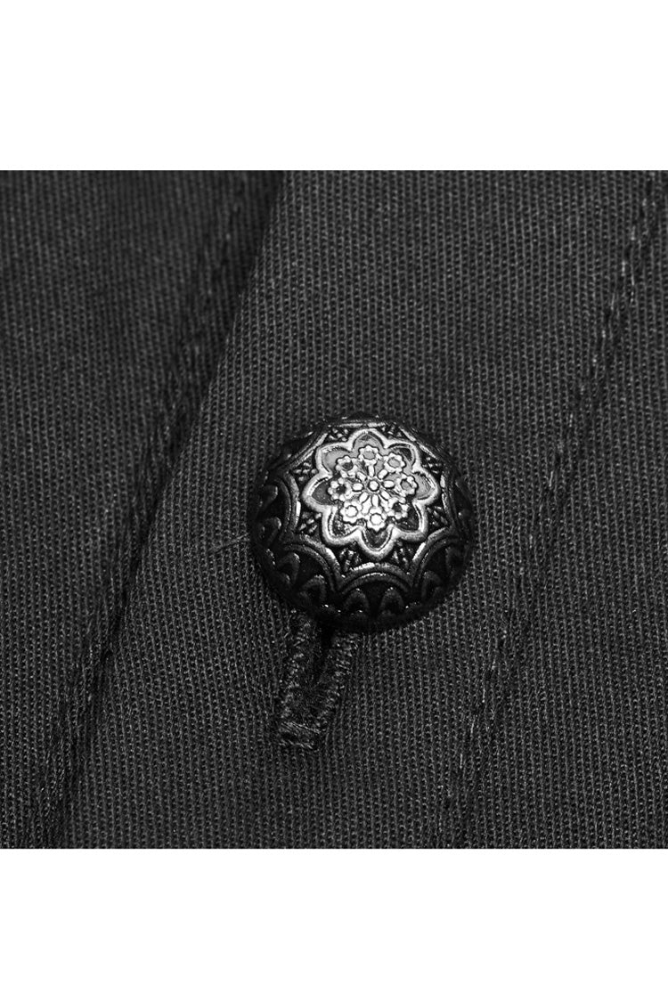 Black Long Sleeve Front Metal Pattern Buckle Sharp Corner Hem Gothic Shirt