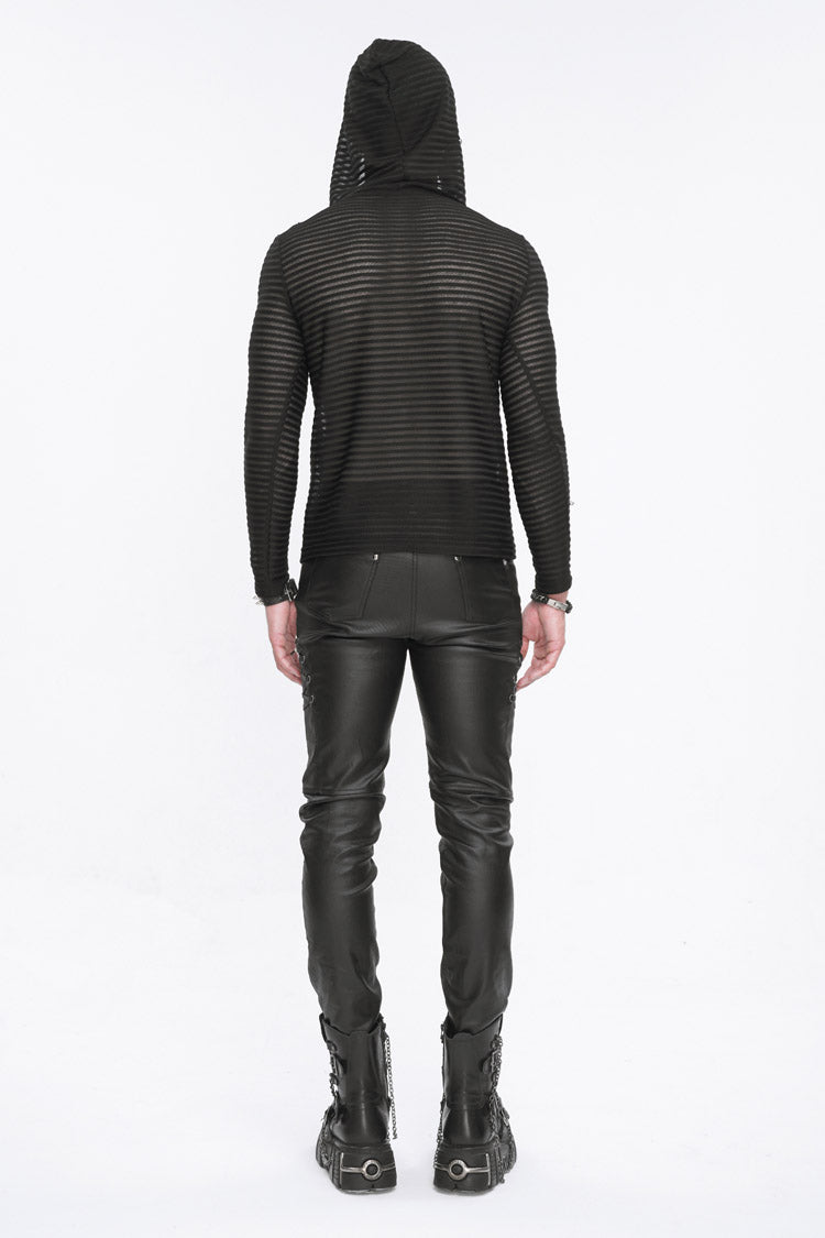 Black Striped Sheer Long Sleeve Punk Sweatshirt Hooded