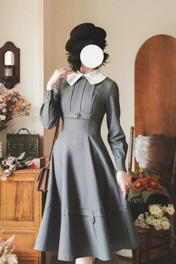 Grey [forest Antique Trunk] Lapel Collar Long Sleeves Classic Lolita Dress
