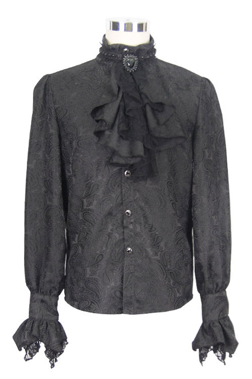 Black Shining Rose Print Lace Cuff Gothic Blouse