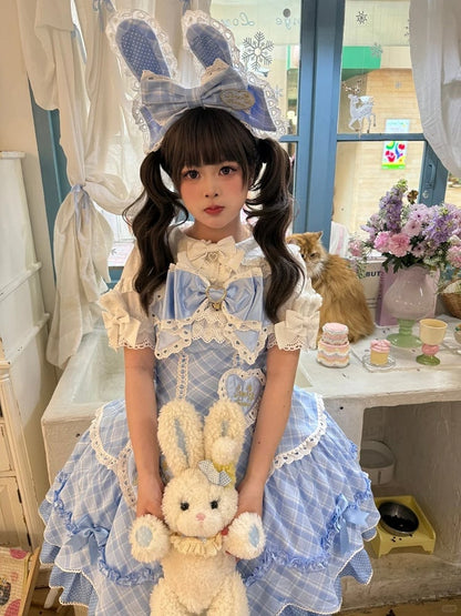 [pre-order Deadline: May 10] Blue/yellow/pink Sweetheart Lolita + Lace Ribbon Jks Dress + Bunny Ear Puff Sleeve Blouse + Bunny Ear Full Set + Cat Ear Full Set