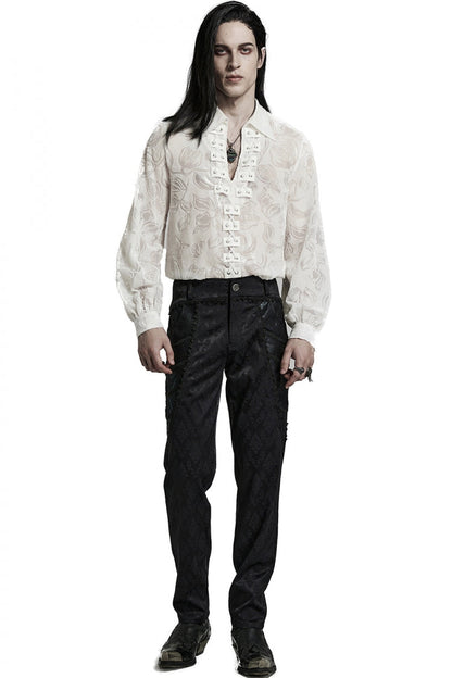 Piranha Print Lapel Collar Long Sleeves Gothic Blouse 2 Colors