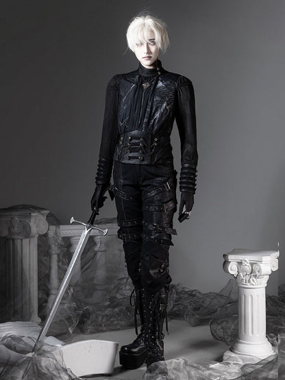 [pre-order Deadline: June 8] Phantom Knight Dark Gothic Prince Waist Button Detail Black Top