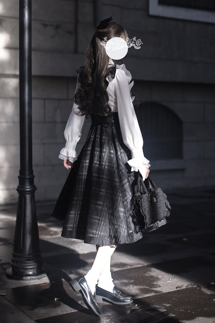 Black Plaid Print Classic College Style Lolita Strap Dress