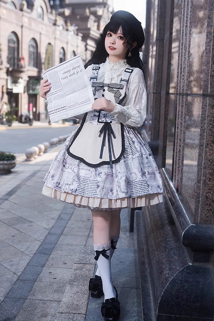 White Berlin Daily Print Removable Apron Classic Lolita Strap Dress