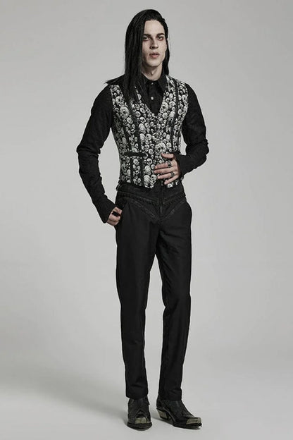 White/black Contrast Sleeveless Skulls Print Jacquard Hollow Gothic Vest