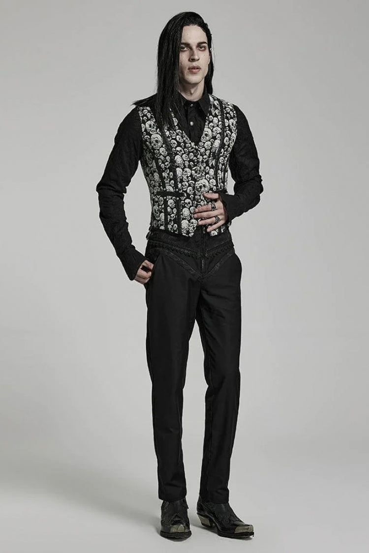 White/black Contrast Sleeveless Skulls Print Jacquard Hollow Gothic Vest