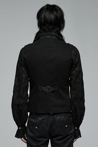 Black Gothic Noble Jacquard Embroidery Pleated Ruffle Delicate Buttons Decoration Vest