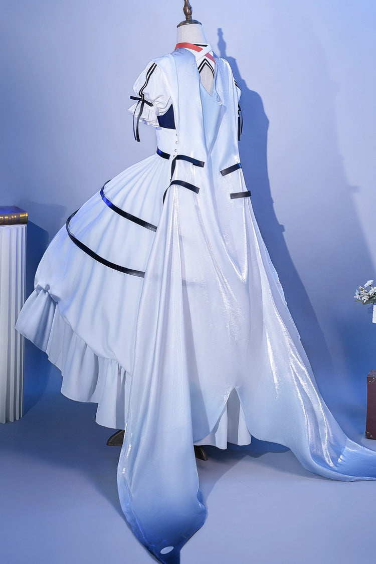 Blue/white [arknights] Short Puff Sleeves Ruffle Cardigan Asymmetric Classic Anime Cosplay Lolita Dress Set