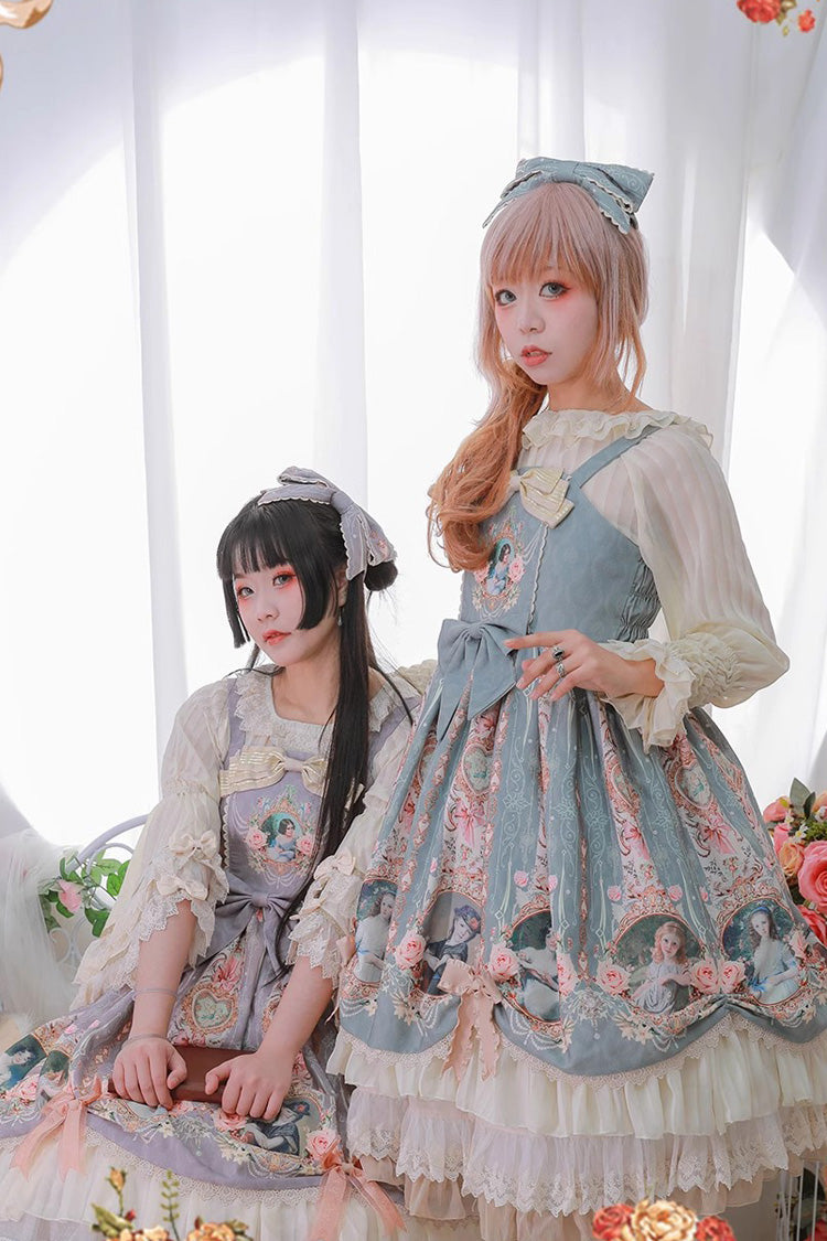[portrait of a Little Lady] Print Ruffle Bowknot Lace Classic Lolita Jsk Dress 3 Colors