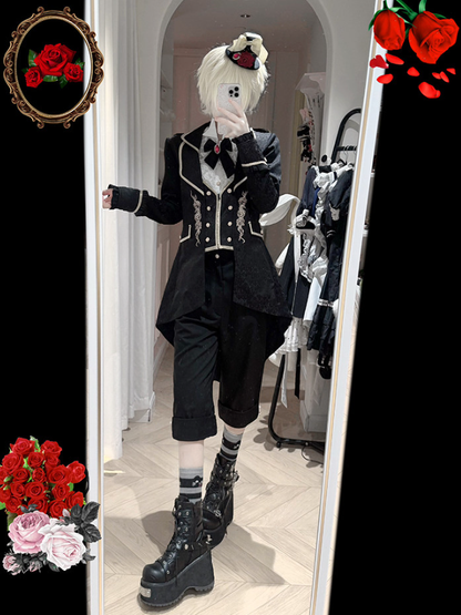 [pre-order Deadline: May 8] Black/red Gothic Prince Series Mini Hat + Jewel Ribbon Brooch
