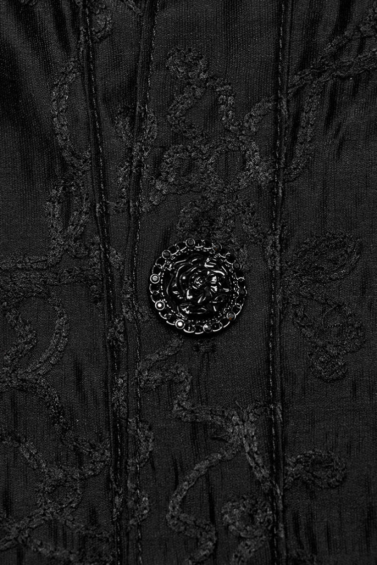 Black Stand Collar Jacquard Embroidery Gothic Blouse