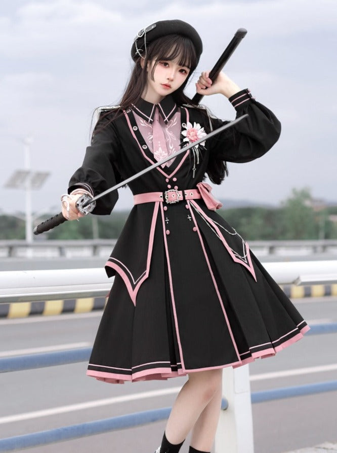 Dark Pink Military Cape Coat + Lolita Dress [pre-order]