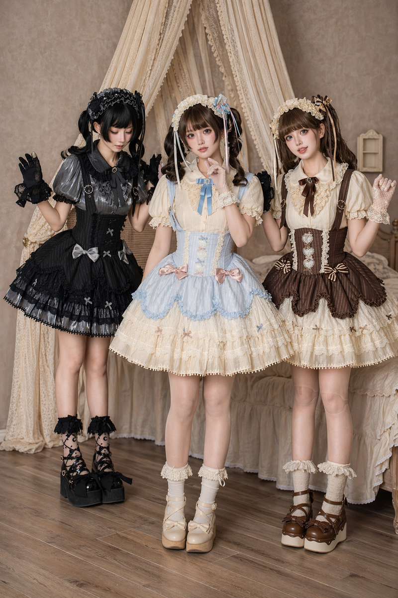 [pre-order Deadline: May 8] Classic Lace Ribbon Blouse + Suspender Tiered Dress Full Set + Complete Set