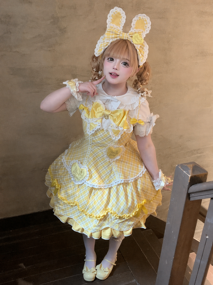 [pre-order Deadline: May 10] Blue/yellow/pink Sweetheart Lolita + Lace Ribbon Jks Dress + Bunny Ear Puff Sleeve Blouse + Bunny Ear Full Set + Cat Ear Full Set