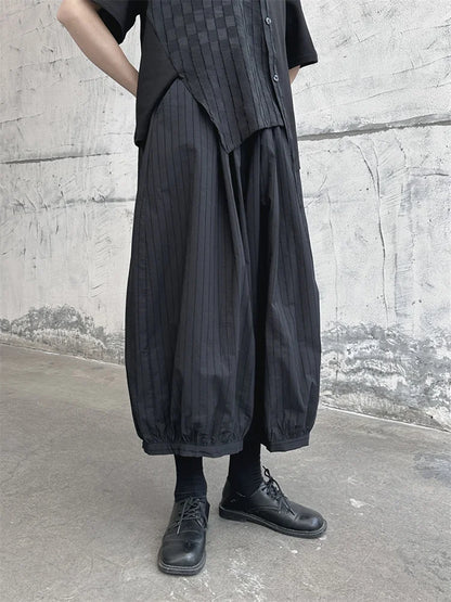 Striped Wide Leg Pants Black