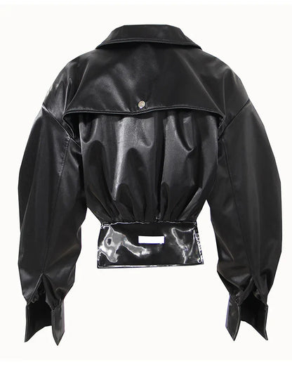 Cropped Leather Jacket Black