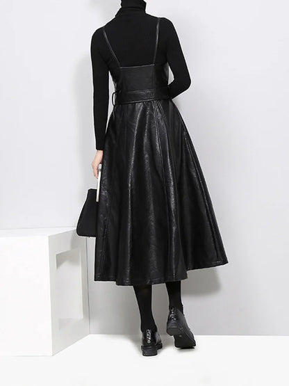 Long Leather Dress Black