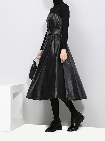 Long Leather Dress Black