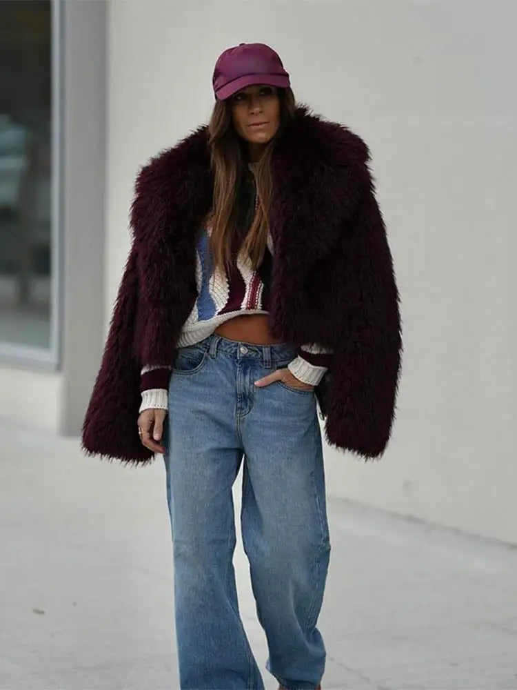 Faux Fur Coat Burgundy