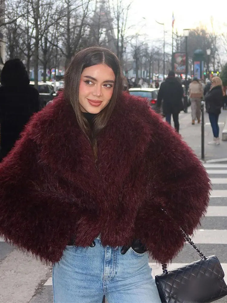 Faux Fur Coat Burgundy