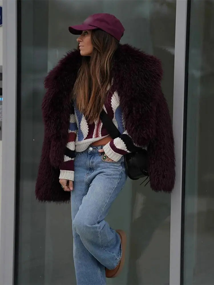 Faux Fur Coat Burgundy