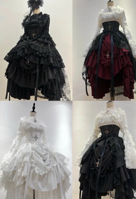 Gothic Super Jisleeve Lolita Shirt + Ruffle Skirt + Hat