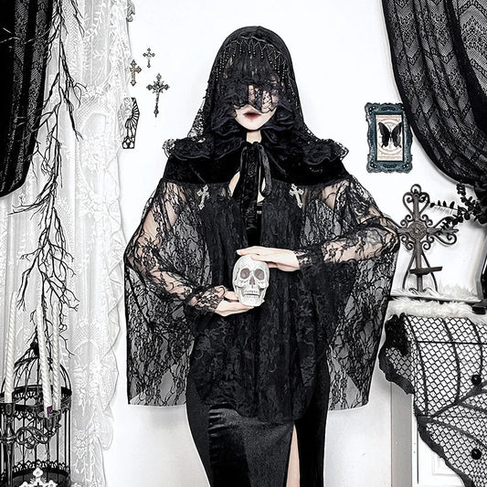 Gothic Mesh Cloak Black