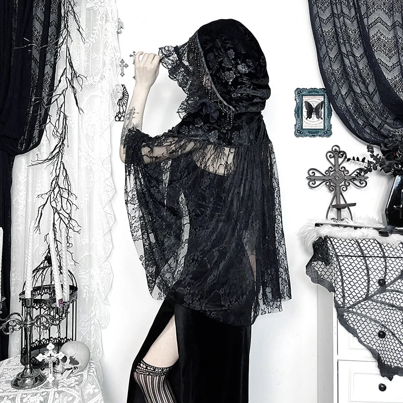Gothic Mesh Cloak Black