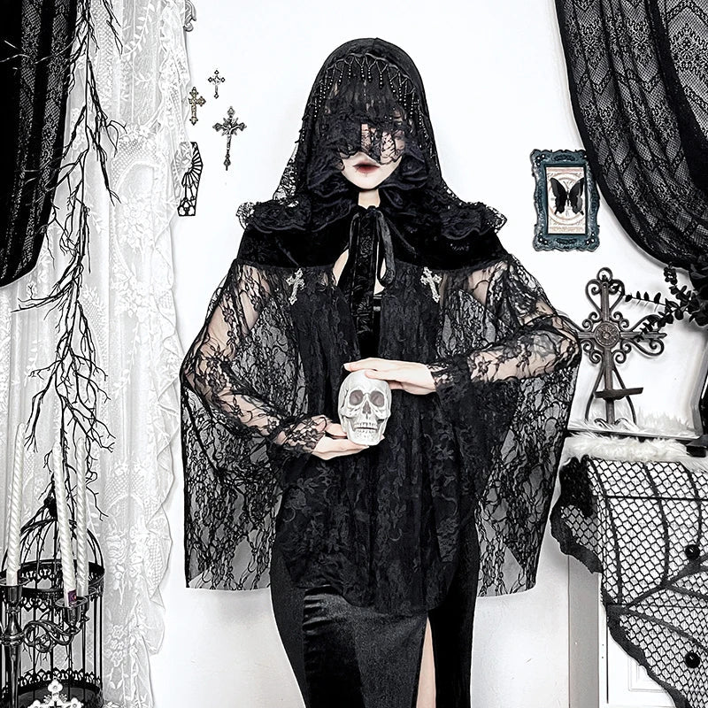 Gothic Mesh Cloak Black