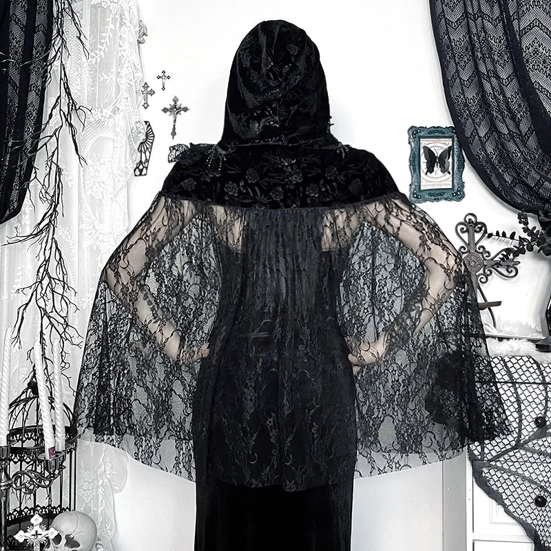 Gothic Mesh Cloak Black