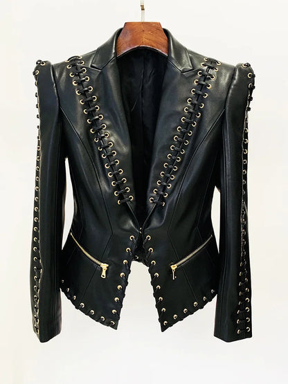Rope Lacing Leather Jacket