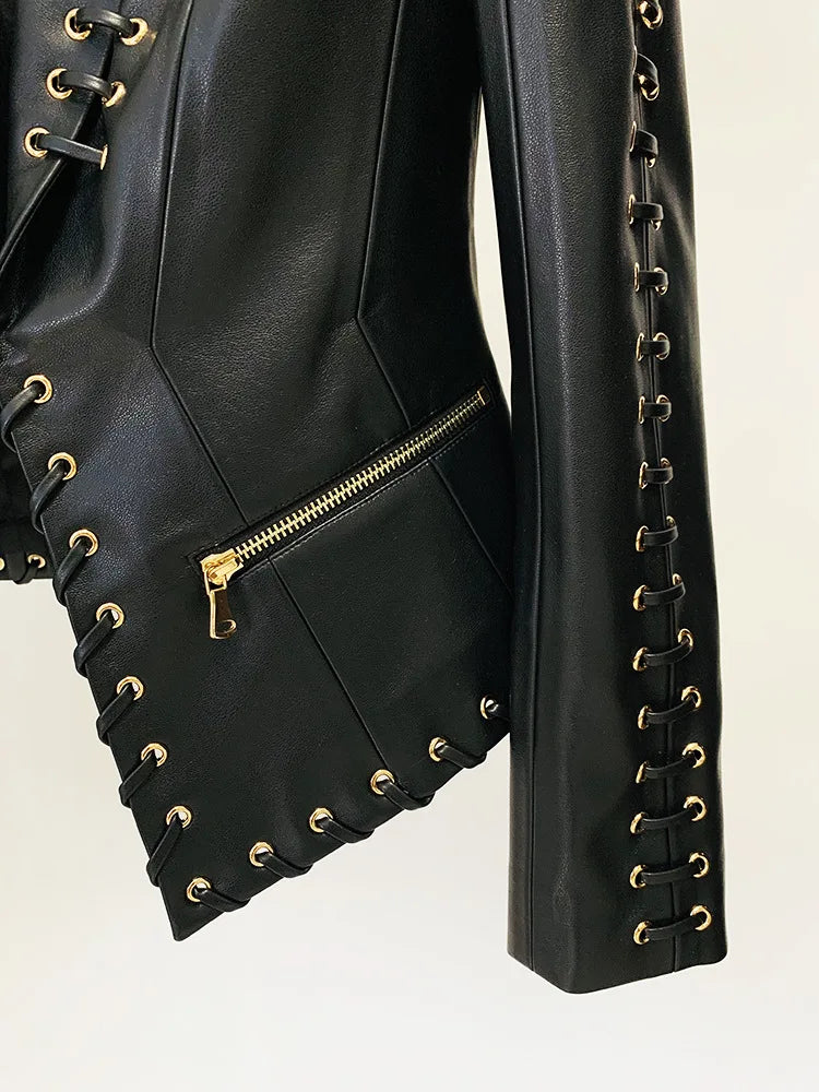 Rope Lacing Leather Jacket