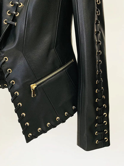 Rope Lacing Leather Jacket