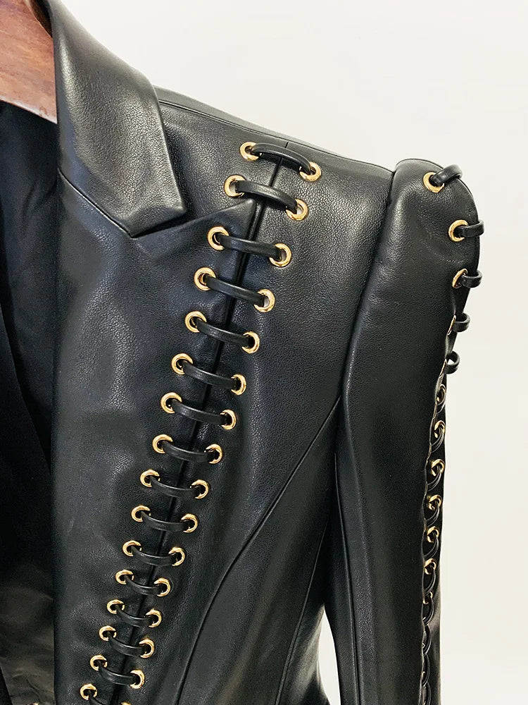 Rope Lacing Leather Jacket