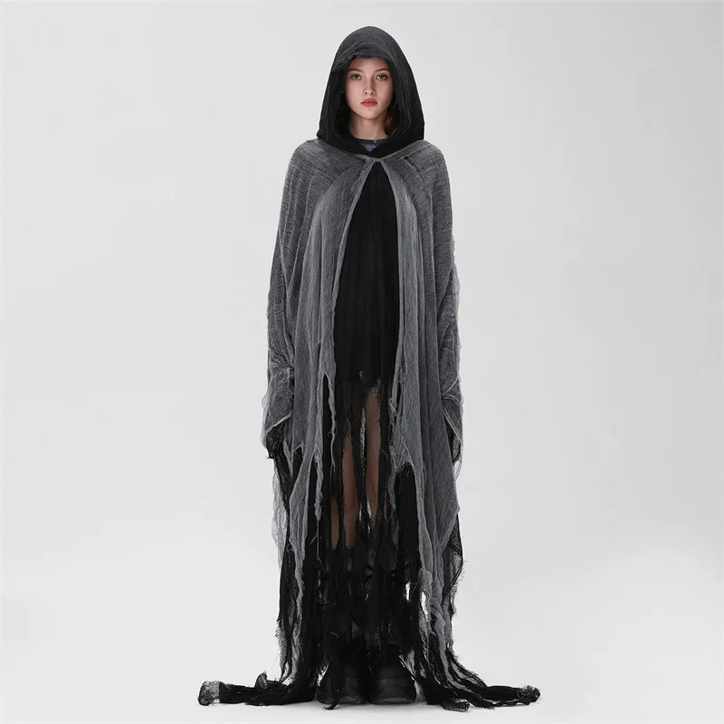 Ripped Hooded Cape Black