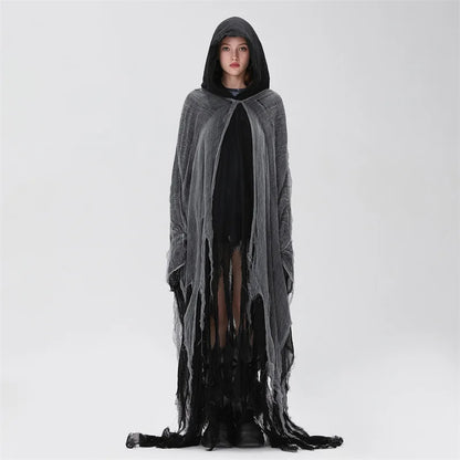 Ripped Hooded Cape Black