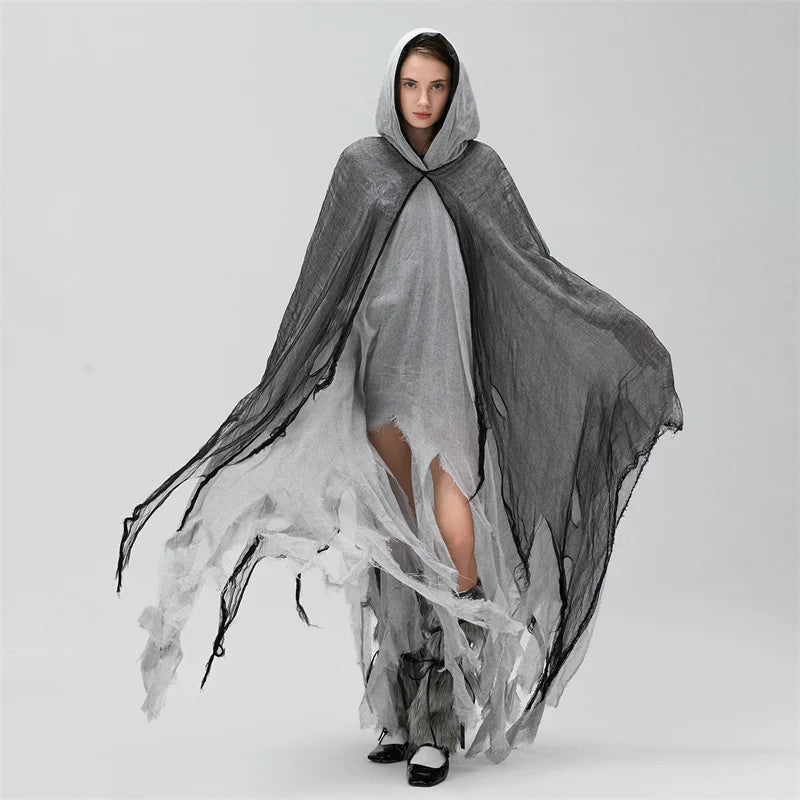 Ripped Hooded Cape Black