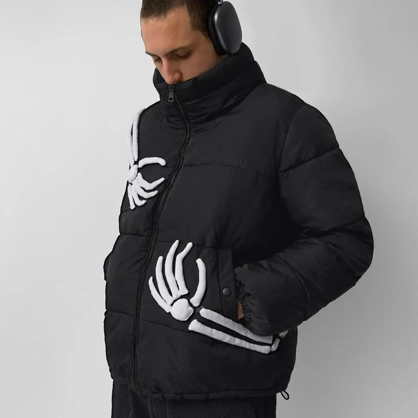 Skeleton Puffer Jacket Black
